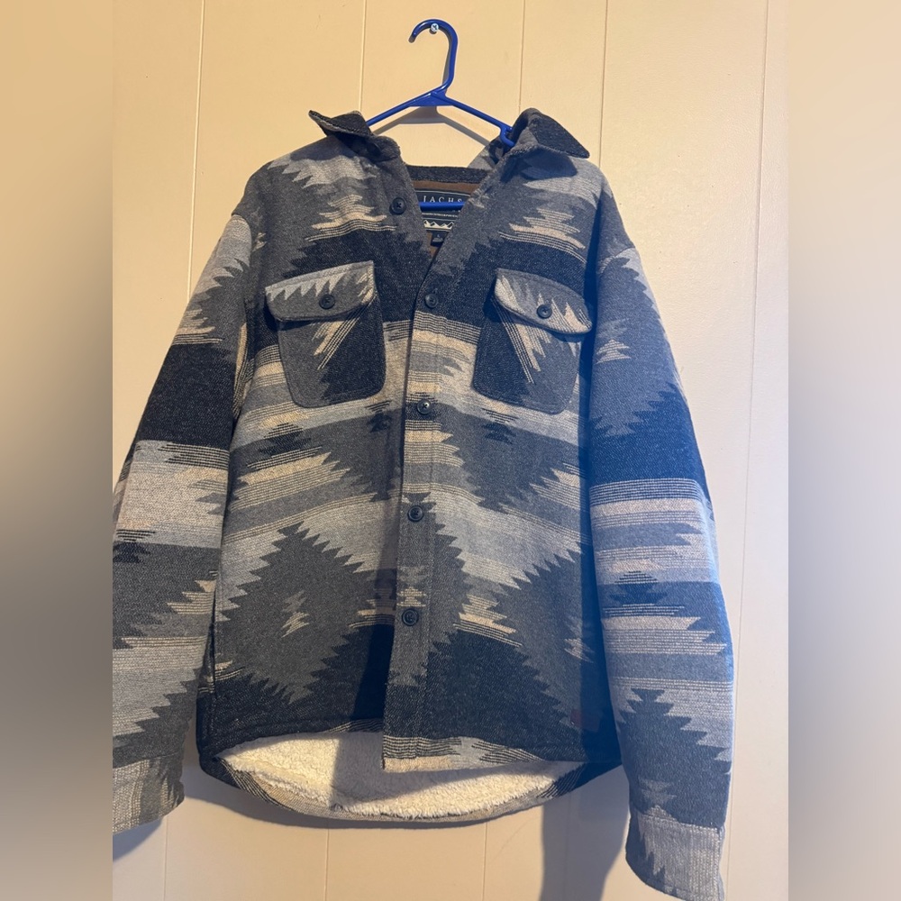 JACHS M LARGE Southwestern Wool Coat Blend Sherpa Jacket Shacket Aztec Navajo - Picture 3 of 14